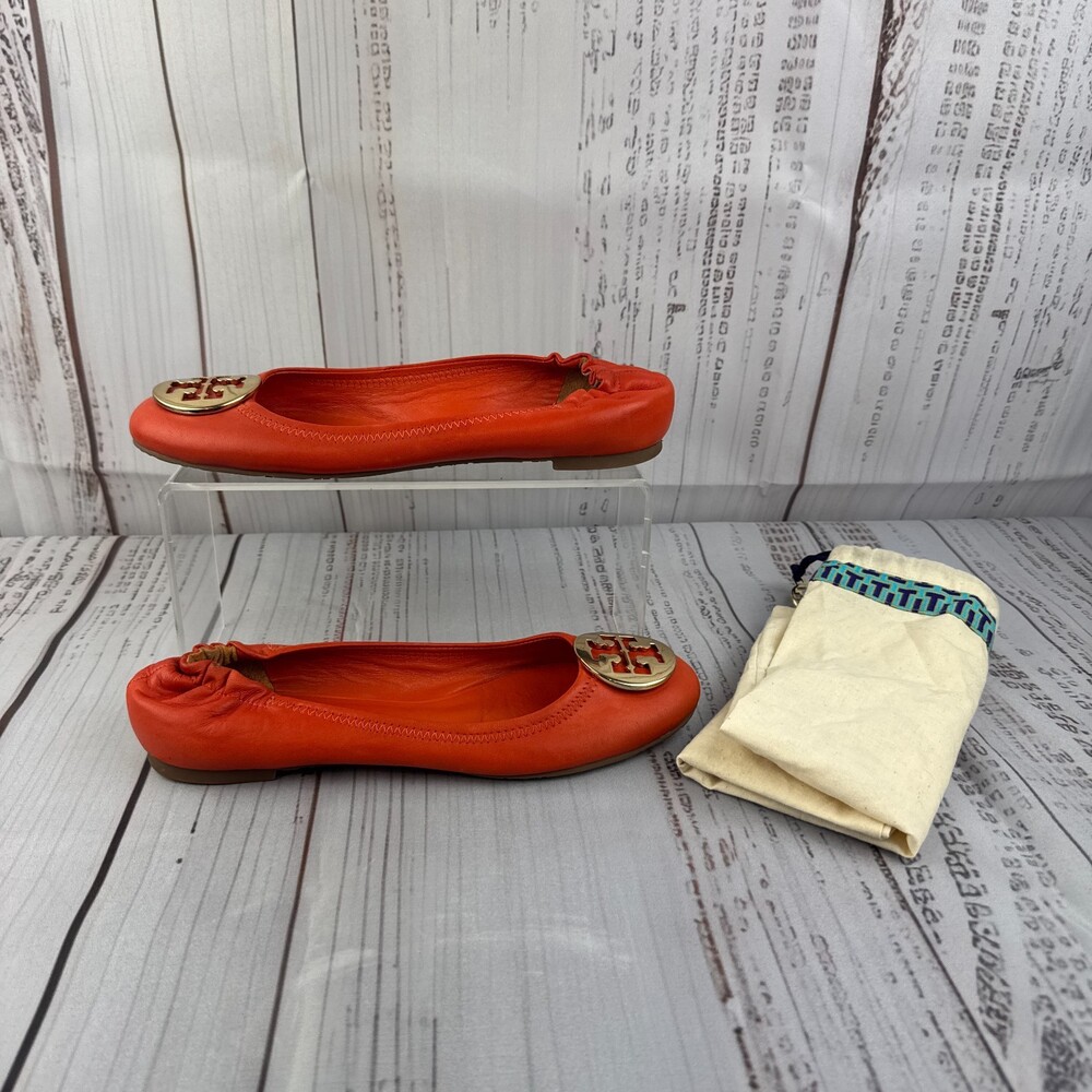 Tory Burch Minnie Travel Women's 8 M US Ballet Flats Orange